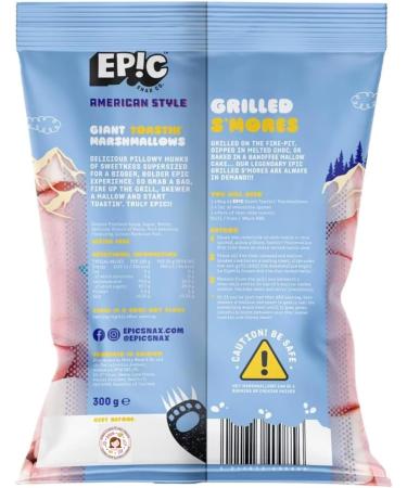 Gluten-Free American Style Jumbo Marshmallows - White & Pink - 2-Pack (300g x 2) from Epic Snax Co. Ideal for Camping Barbeque Bonfire Roast Toastin' and Smores - 600g Total - Plus 10x Skewers - Buy Online on GoSupps.com
