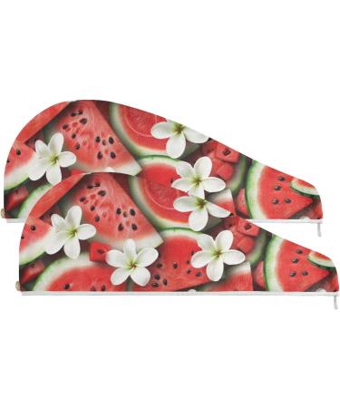 Plumeria Watermelon Hair Towel 2 Pack | Super Absorbent Quick Dry Hair Turbans for Women & Girls - Buy Online on GoSupps.com