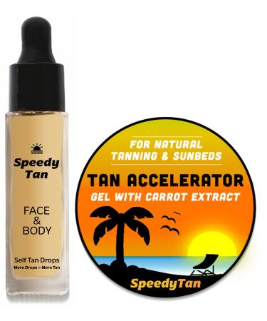 Premium Tan Accelerator Gel + Self Tanning Drops - For Sunbed Use & Natural Tanning - Natural Tanning Accelerator With Carrot Tanning Oil - UK Based Brand