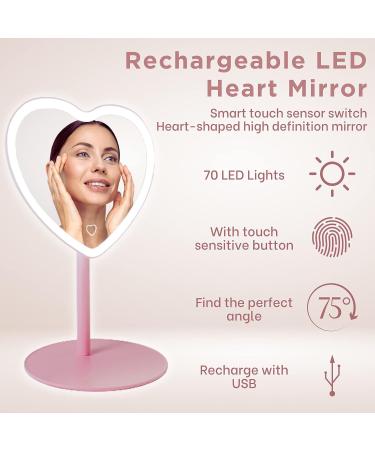 Pink Heart Mirror with Lights - Heart Shaped Vanity Mirror for Pink Room Decor and Makeup Desk - Buy Online on GoSupps.com