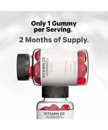 Codeage Vitamin D3 Gummy Vitamins Vitamin D3 5000 IU Gummies Cholecalciferol 125 mcg - 2-Month Supply - Soft Pectin-Based Animal Gelatin-Free Vitamins Gummy Strawberry Gluten-Free - 60 Gummies - Buy Online on GoSupps.com