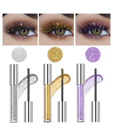 EONFAVE Liquid Glitter Mascara Lash Mascara 3 Pack Silver Gold Purple Volume Mascara
