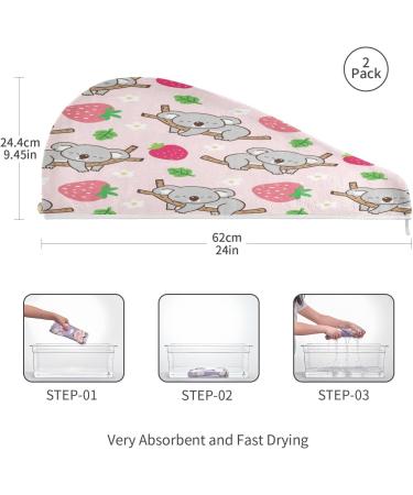 Strawberry Koala Dry Hair Cap Set - 2 Quick Drying Towels & Button Headband | Super Absorbent & Soft - Buy Online on GoSupps.com