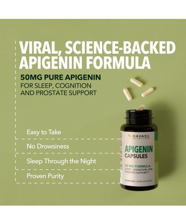 Apigenin Capsules 50mg - 60 Count, Vegan, Non-GMO, Sleep & Cognitive Support Supplement - Chamomile Flavonoid for Relaxation, Prostate Health, Melatonin-Free, Liposomal Formula for Enhanced Absorption 60 Count (Pack of 1) - Buy Online on GoSupps.com