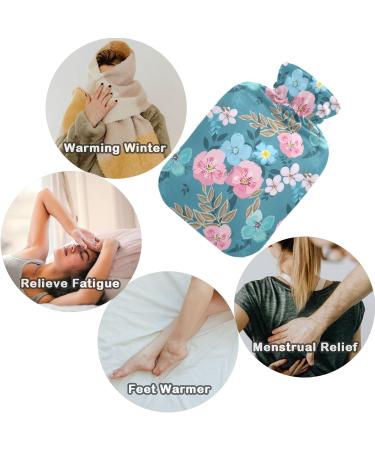 Naanle 2L Hot Water Bottle with Cover - Blue Pink Floral Hot Water Bottle for Back Pain Relief Hand & Foot Warmer Neck Warmth & Cold Therapy - Buy Online on GoSupps.com