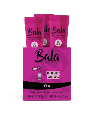 BALA Hydration Turmeric Drink Mix Packet Sugar-Free Electrolyte Powder Muscle Recovery Immune Support Joint Relief Plant-Based Enzymes Bromelain Papain Curcumin - Berry (8 Pack) Berry 1 Count (Pack of 8)