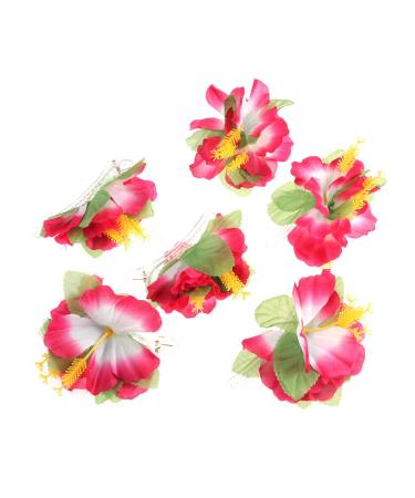 BESTOYARD Hibiscus Flower Hair Clips Hawaiian Tropical Beach Wedding Party Hair Accessories 6PCS (Pink)