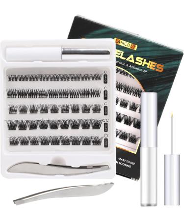 Lanciley Individual Lashes DIY Extension Kit | 45 Pcs 5 Styles | Natural Fluffy Wispy False Eyelashes | C CC D Curl Cluster Lashes | with Glue & Tweezers - Buy Online on GoSupps.com