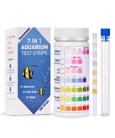 7-Way Aquarium Test Strips, 150 Strips Aquarium Testing Kit for Freshwater Saltwater, Fish Tank Pond Test Strips Testing pH, Alkalinity, Nitrite, Nitrate, Chlorine, Carbonate, Hardness 7 in 1 - 100 Strips