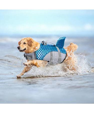 Shark Shape Dog Life Jacket - Blue L | Adjustable & Safe Swimming Vest for Pool & Beach - Buy Online on GoSupps.com