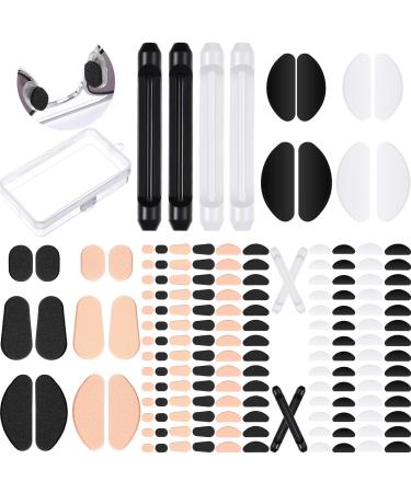 68 Pairs Anti-Slip Eyeglass Nose Pads Set, 48 Pairs Soft EVA Foam Self Adhesive Glasses Nose Pads 16 Pairs Black Transparent Silicone Nose Pads, 4 Pairs Temple Tip Sleeve Retainer for Sunglass Glasses