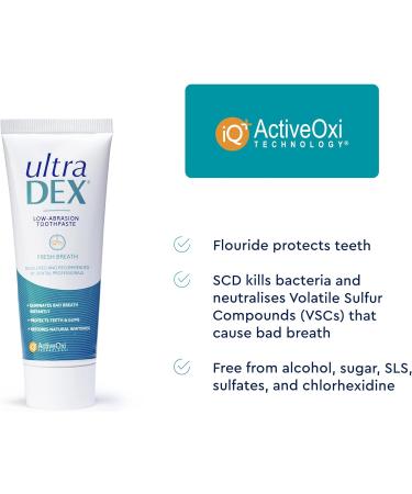 UltraDEX Low-Abrasion Toothpaste 6 X 75ml - Clinically Proven 12hr Bad Breath Treatment with Fluoride Mint - Gentle & Non-Foaming - White - Buy Online on GoSupps.com