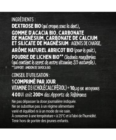 Les Bio Fr res Vitamin D3 of natural origin Organic lichen 120 chewable tablets 4 month course Organic Apricot taste Food supplements - Buy Online on GoSupps.com