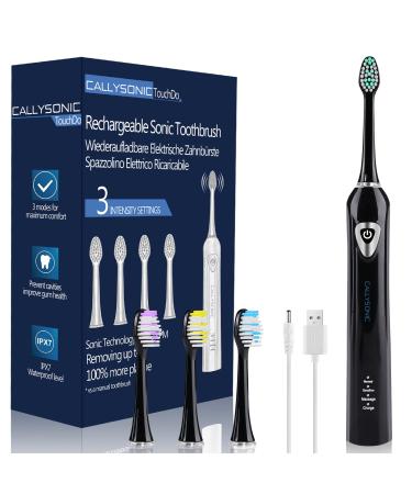 Sonic Electric Toothbrush for Adults and Teens, Rechargeable Whitening Ultrasonic Toothbrush with 4 Duponts Brush Heads, 3 Modes, 48000 VPM, Timer, Waterproof, 4H Charge for 45 Days (Black)