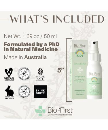 Bio-First Kids Manuka Soother Cough Syrup | Natural & Safe Kids Cough Medicine with Manuka Honey UMF10+ | Immune Support & Decongestant | Gluten Free - 50ml - Buy Online on GoSupps.com