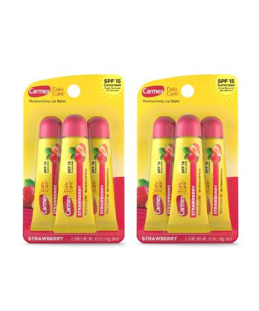 Carmex Daily Care Moisturizing Lip Balm with SPF 15 Strawberry Lip Balm Tubes 0.35 OZ Each - 3 Count (Pack of 2)