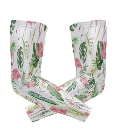 ZZKKO Flamingo Palm Tree Cooling Arm Sleeves Cover Uv Sun Protection for Men Women Running Golf Cycling Arm Warmer Sleeves 1 Pair
