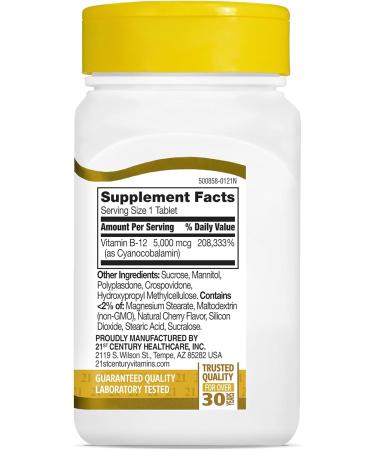 21st Century B12 Sublingual Tablets 5000 mcg - 110 Count (Pack of 1) - Buy Online on GoSupps.com
