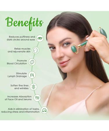 Jade Roller & Gua Sha Set - 100% Natural Facial & Body Massage Tools | Boost Circulation Reduce Wrinkles & Puffiness - Dark Green - Buy Online on GoSupps.com