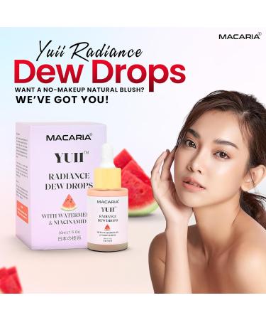 MACARIA YUII Dew Drops Watermelon Niacinamide Glow Serum Watermelon Hydrating Serum With Hyaluronic Acid Brighten Moisturizing Lightweight Watermelon Toner Japanese Recipe - Buy Online on GoSupps.com