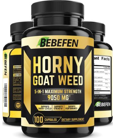 Horny Goat Weed Capsules 9050mg with Maca, Tribulus Terrestris, Tongkat Ali for Supports Energy & Strength - 100 Capsules for Over 3 Months Supply