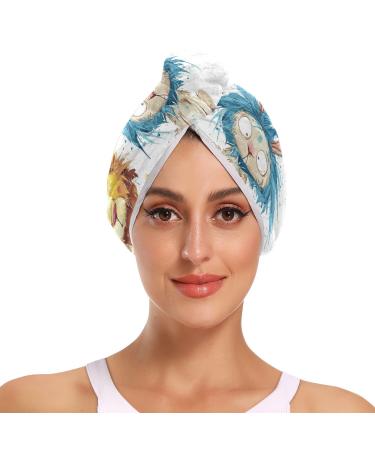 Lion Rabbit Hair Towel 2 Pack Super Absorbent Hair Drying Towel Quick Dry Hair Turbans Head Towel with Button Twisty Wrap for Women Girls