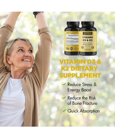 Warrior Strong Wellness Vitamin D3 and K2 Supplement - 5000IU Vitamin D3 and 180MCG Vitamin K2 Supplement - Immune, Heart Health - 2 Month-Supply, 60 Veggie Capsules - Buy Online on GoSupps.com