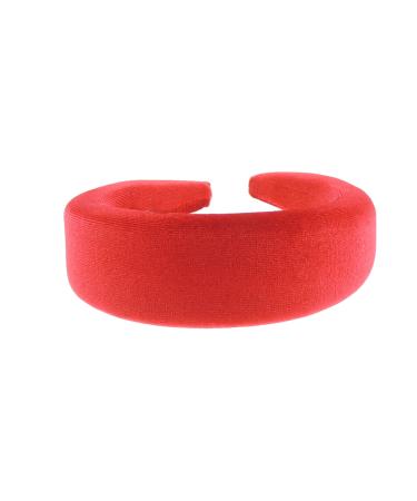 Womens Puffy Occasion Wedding Bridal Party Birthday Christmas Evening Wide 4cm Thick High Bump Padded Velvet Velour Hair Hairband Accessories Headband Alice Band (Red 2)