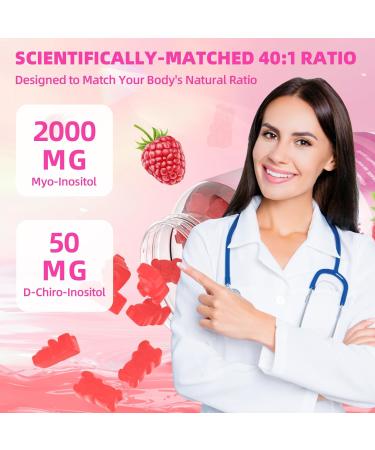 Myo-Inositol & D-Chiro Inositol Gummies Ideal 40:1 Ratio Supplement for Women 2000mg 50mg with Vitamin D3 B12 for Hormonal Balance & Ovarian Health Sugar Free Raspberry Flavor 60 Count 60 Count (Pack of 1) - Buy Online on GoSupps.com
