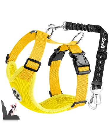 Eyin dog harness with seat belt for car 2 carabin hooks-combined with seat belt buckle child safety seat or trunk adjustable breathable dishes (lime l) lime