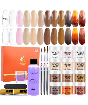 Lavender Violets acrylic nail set acrylic powder for nails acrylic liquid set with 12 Clear nude Earth colors acrylic powder monomer polymer for 3D French nail manicure Extension n616 cozy caf  - Buy Online on GoSupps.com