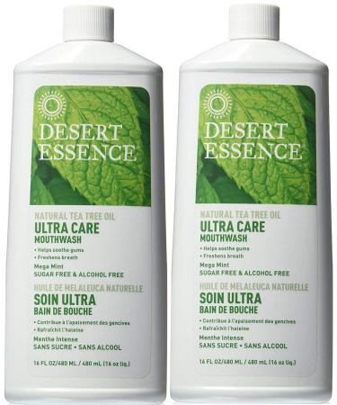 Ultra Care Mouthwash - Made With Natural Tea Tree Oil - Sugar-Free Alcohol-Free - Mega Mint 16 fl oz (Pack of 2)