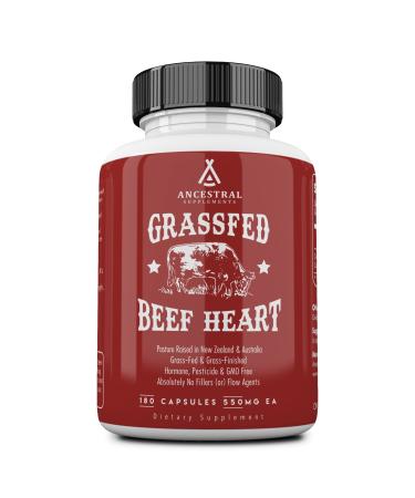 Ancestral Supplements Grass Fed Beef Heart Supplement, CoQ10 Supplement, Supports Heart Health and Mitochondrial Health, Plus Blood Pressure Support, Non-GMO, No Fillers or Flow Agents, 180 Capsules