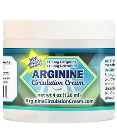 Arginine Circulation Cream 4 oz - Menthol L Arginine & L Citrulline Lotion - Supports Healthy Leg & Body Blood Flow - Whole Family Products 4 Ounce (Pack of 1)