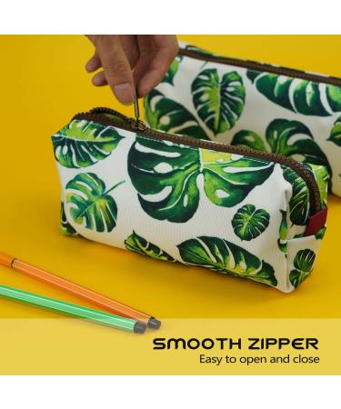 Lparkin Linen Pen Bag - Leaf Pattern Large Capacity Case for Office & Cosmetics - Eco-Friendly Green Pencil Tetui for Students - Buy Online on GoSupps.com