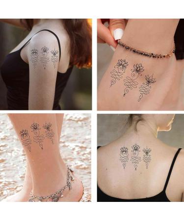 Dopetattoo 6 Sheets Temporary Lotus Unalome & Flower Fake Tattoos for Women Men - Neck, Hand, Arm, Chest - Buy Online on GoSupps.com
