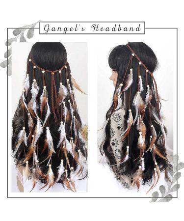 Bohemian Feather Hairband Indian Gypsy Headband with White and Brown Feathers - Festival Hippie Costume Accessory - Buy Online on GoSupps.com