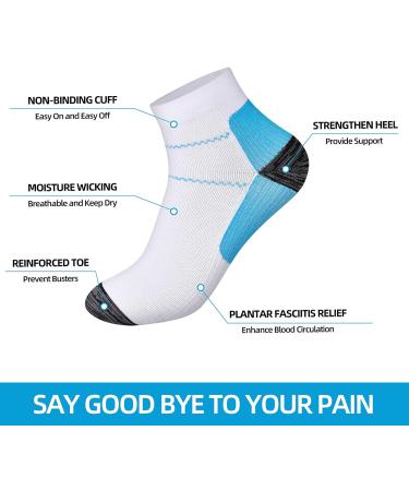 Compression Socks for Plantar Fasciitis - 6/7 Pairs, Men & Women, Low Cut Athletic Socks with Arch Support, L-XL Black/Blue - Buy Online on GoSupps.com