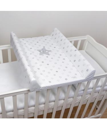 Baby Hard Base Changing Mat/Top Changer 80x50 cm fits 140x70 cm Cot Bed Unisex Wedge Anti Roll Nappy Newborn Baby Waterproof Changing Mat with Raised Edges (Stars Grey)
