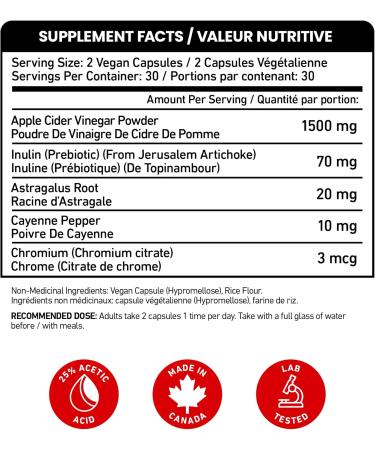 Max Strength Apple Cider Vinegar Capsules with Prebiotics (20% Acetic Acid) & Cayenne Pepper - Antioxidant Digestion Fiber Supplement | Made in Canada - Buy Online on GoSupps.com