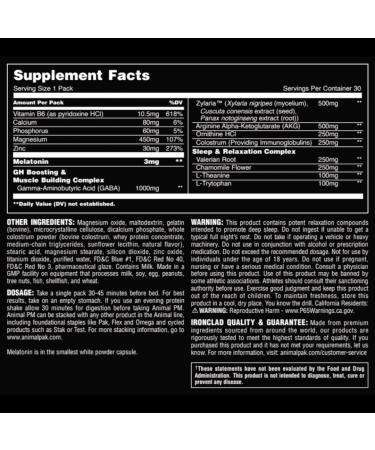 Animal PM - Sleep Aid for Adults Non-Habit Forming Relaxation Enhancer and Mood Support with Melatonin L-Theanine Zylaria Zinc Magnesium Vitamin B6 GABA + AKG Anabolic Stack Supply 30 Count - Buy Online on GoSupps.com