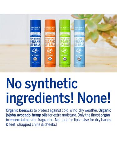 Dr. Bronner's Organic Lip Balm Variety Pack - Peppermint, Orange, Ginger, Lemon Lime - 0.15 Ounce (Pack of 4) - With Organic Beeswax and Avocado Oil - For Dry Lips and Skin - Buy Online on GoSupps.com