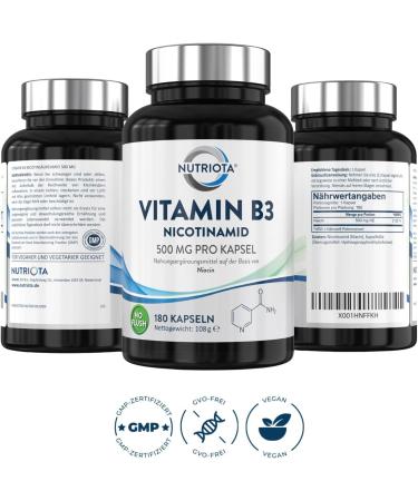 Buy Vitamin B3 Nicotinamide 500 mg - 180 Flush-Free Vegan Capsules | High Dose Niacin Supplement for Optimal Health - Buy Online on GoSupps.com