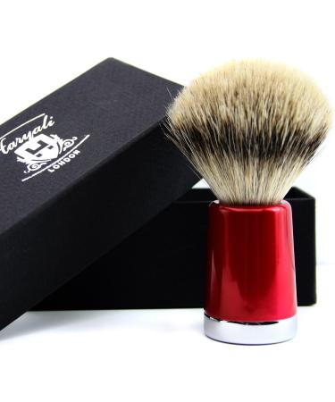Premium Men's Badger Hair Shaving Brush with Silver Tip & Shiny Red Base | Stainless Steel Brush Stand | International Shipping Available - Buy Online on GoSupps.com