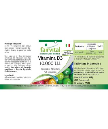 Fairvital Vitamin D3 tablets 10000 IU with 120 tablets only 1 tablet every 10 days cholecalciferol - Buy Online on GoSupps.com