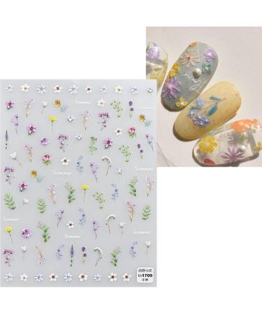 JMEOWIO 3D Embossed Flower Spring Summer Floral Nail Art Stickers Decals Self-Adhesive 5D Nail Supplies Nail Art Design Decoration Accessories 1 Sheets - Buy Online on GoSupps.com