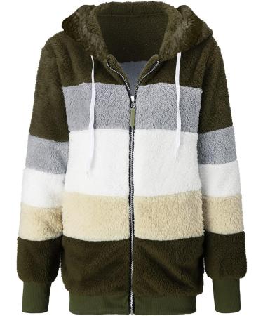 Hanxiulin Women's Fleece Plush Jacket - Warm Zipper Wool Coat Fluffy Autumn Outerwear Elegant Winter Trench in 5XL B-Army Green - Buy Online on GoSupps.com