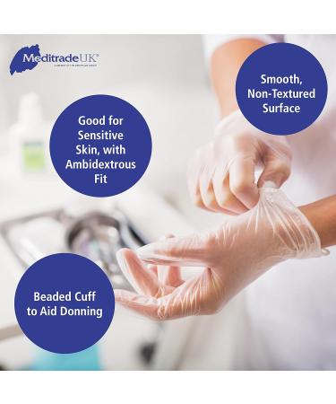 Medium Powderless Hypoallergenic Examination Gloves - Latex Free, Long Cuff, Ambidextrous, Disposable - Bulk Buy for Any Sector - Meditrade Vinyl 2000 PF Clear Small - Buy Online on GoSupps.com
