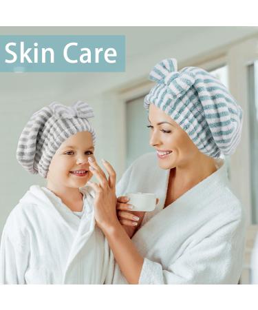 2-Pack Microfiber Hair Towel Caps with Bow-Knot for Fast Drying - Blue, Gray, and White - Soft & Absorbent Hair Drying Caps for Women - Buy Online on GoSupps.com
