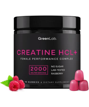 Creatine HCL+ 2000mg Female Performance Complex Sugar-Free Vegan Raspberry Flavor Chewable Gummies for Women 90 Count Rasberry